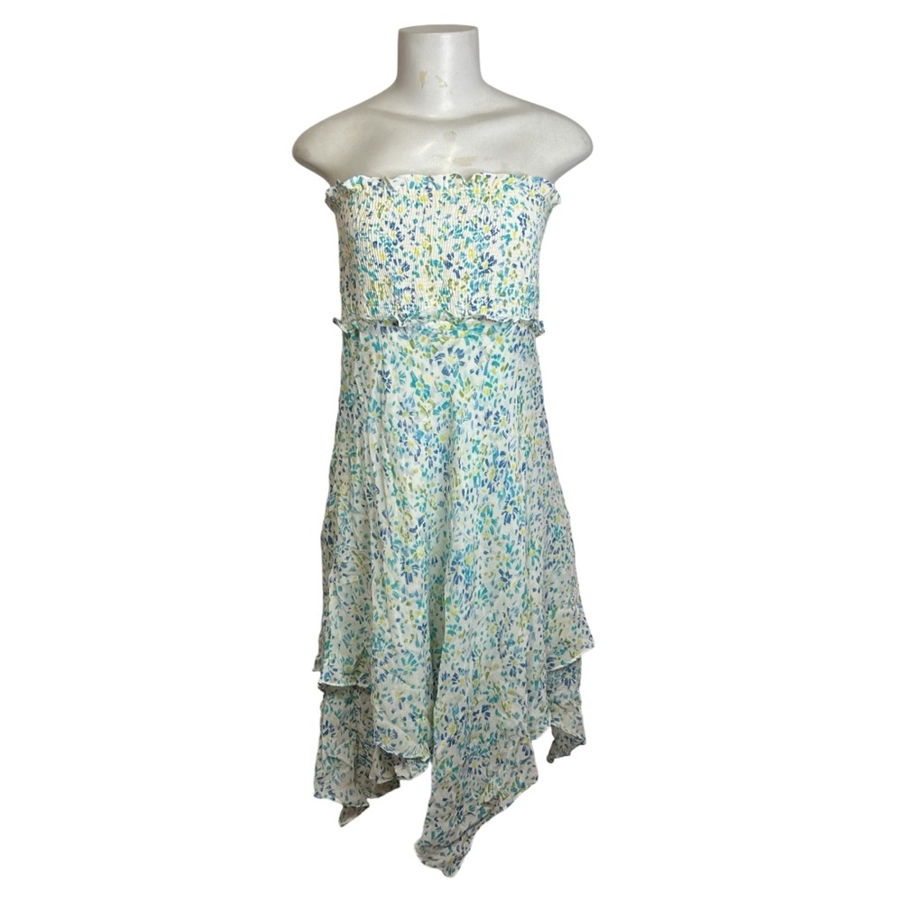 BCBGMaxAzria Strapless Floral Dress Silk Fairycore Festival Coquette Resortwear